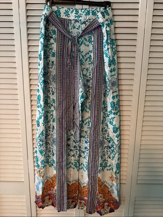 NWT Johnny Was XL Boho Floral Maxi Skirt in Teal & Ivory with Multicolor Border - Picture 1 of 6